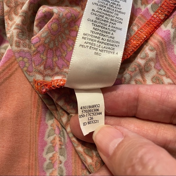 Chico’s Dress Orange and Pink Pattered Midi Key Hole Front Looose Style Size 1 - Picture 7 of 10